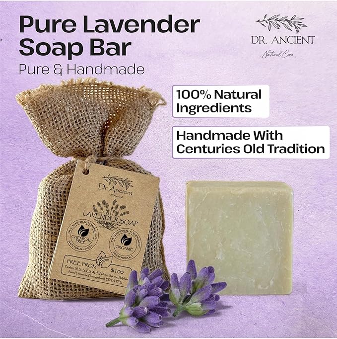 Dr.Ancient Lavender Soap Bar, Organic Soap Bars Handcrafted the Traditional Way, Natural Chemical-Free, Vegan, Used for Face Wash, Body Wash, and Hand Cleansing, Relaxing, Refreshing