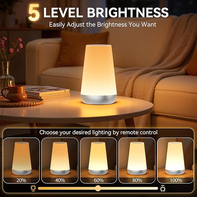 Auxmir Night Light for Kids Baby, 2500mAh13 RGB Colors & 5 Brightness, Portable Rechargeable LED Bedside Lamp for Baby Nursery, Night Lights for Bedroom Living Room Bathroom Hallways, Silver
