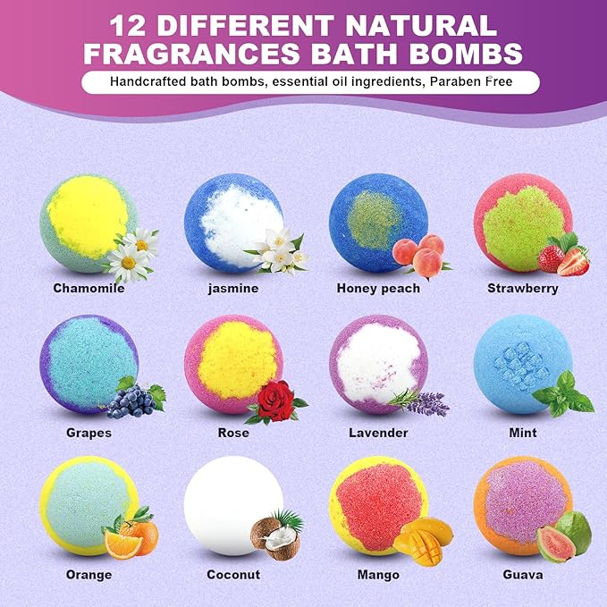 Bath Bombs for Women Gift Set 12 Pack Natural Relaxing Bath Bombs for Her，Aromatherapy Bubble Bath & Fizzy, Handmade Birthday Mothers Day Gifts for women Mom Gifts idea For wife/Teens, girlfriend,Kids