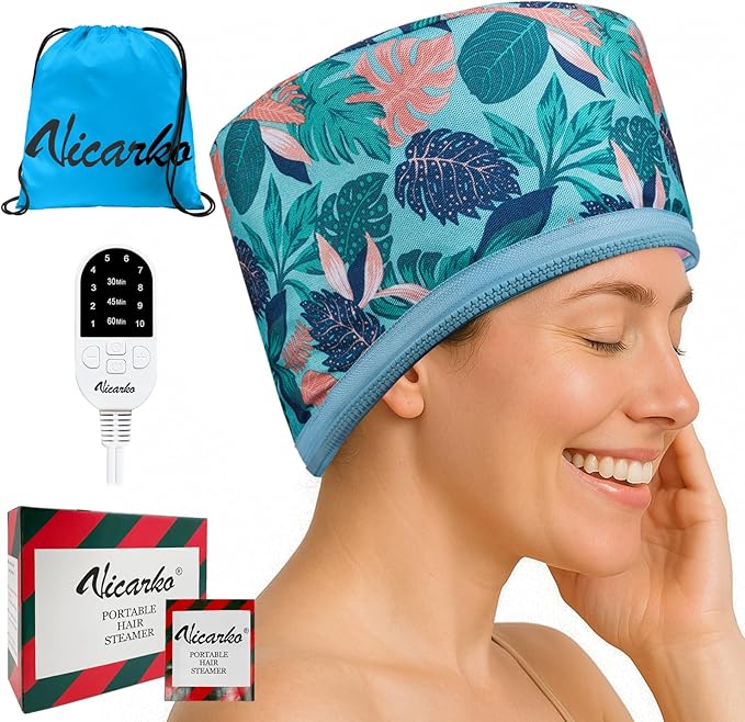 VICARKO Hair Steamer for Deep Conditioning, 10-Level Heats Up Quickly, 118” Power Cord, Heating Cap Hot Oil Treatment Heat, Electric Thermal Heated Steam Natural Black Hair, Hawaii Blue