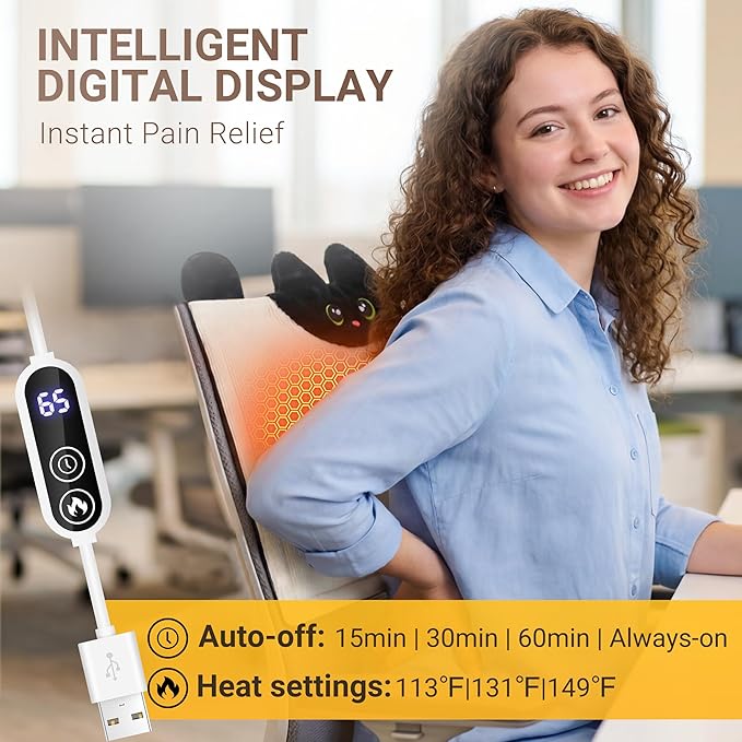 Cute Cat Shape Heating Pad for Period Cramps & Menstrual Pain Relief, 5V 2A USB Fast Heating with 4 Heat Settings & Auto-Off, Portable Electric Corduroy & Plush Warmer for Women & Teen Girls