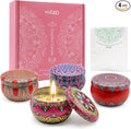 Scented Candles Gift Set for Women 4 Pack Soy Wax Candles with Dried Flowers Reusable Tin Aromatherapy Relaxation Gift for Birthday Mothers Day Valentines Day