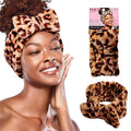 Red by Kiss Spa Headband for Washing Face Facial Makeup Bow Head Band Soft Plush Fleece Stretchy Head Wraps for Women Shower Bath Washing Face Mask (LEOPARD)