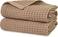Jacquotha Waffle Bath Towels 2-Piece (Tan) - Cotton, Soft, Lightweight, 31” x 62” Large Bath Towel for Bathroom, Shower, Spa, Beach