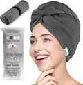 Lili&James Cotton Hair Towel Wrap for Women/Kids | Quick Dry, Soft & Absorbent 420 GSM Hair Wrap Towels with Double Button | Anti Frizz, Non Microfiber Hair Turbans for Curly, Long Hair (Grey)