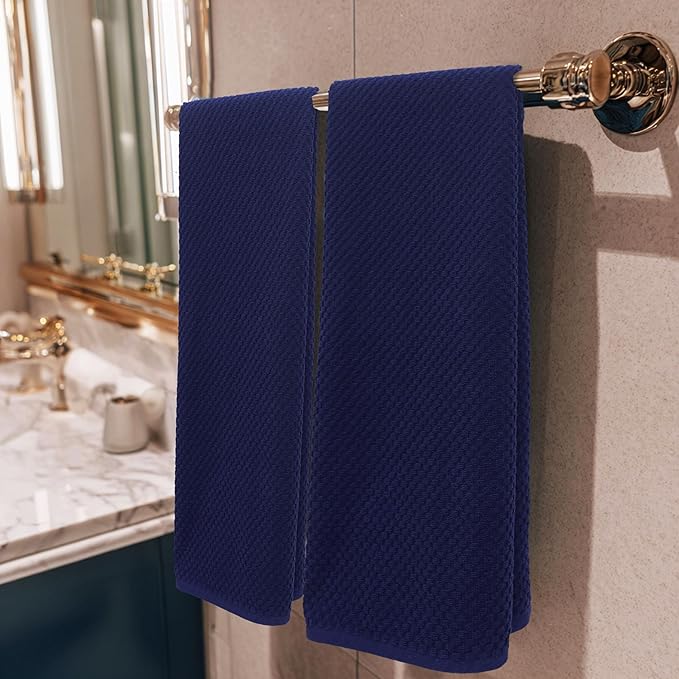 COTTON CRAFT Waffle Bath Towel - Set of 4 Luxurious Euro Spa Waffle Weave Towels - 100% Ringspun Cotton - Super Absorbent Quick Dry Bath Shower Towels - Oversized 30 inches x 56 inches - Navy