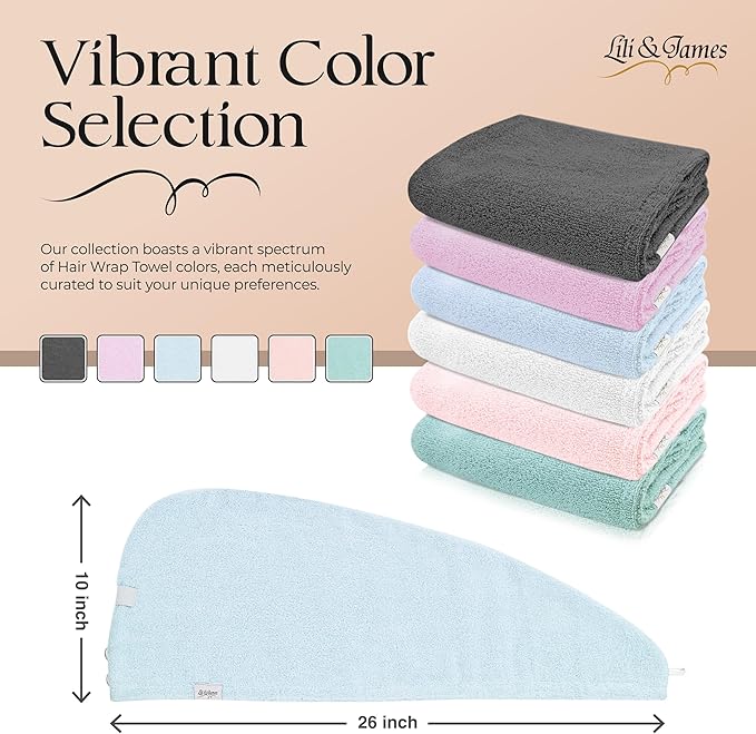 Cotton Hair Towel Wrap for Women/Kids | Quick Dry, Soft & Absorbent 420-GSM Hair Wrap Towels with Double Button | Anti Frizz, Non Microfiber Hair Turbans for Curly, Long & Thick Hair (Blue+Pink+Aqua)