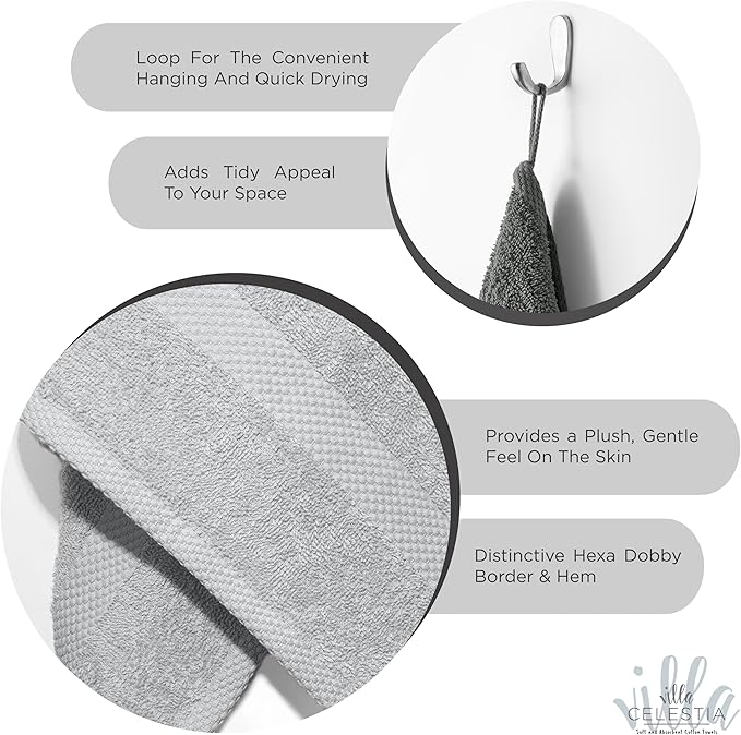 100% Cotton Wash Cloth for face & Body Set of 12, (12 x 12 inches) Sustainable, Soft, Highly Absorbent, Combed Cotton Wash Cloths Pack of 12 for Hotels, Spa, Bathroom, Dorm, Silver