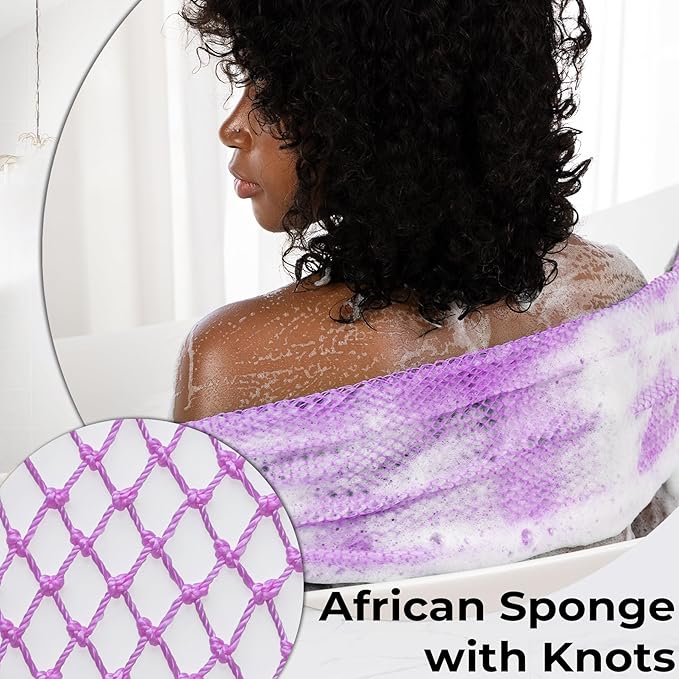 Authentic African Net Sponge with Knots - Afro Scrubber Bath Loofah Exfoliating Net Sponge for Shower - 4 Pack African Bath Sponges Exfoliator for Most Skin Types Back Scrub Washer Accessories