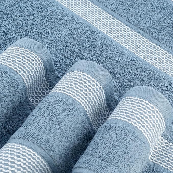 CASA COPENHAGEN Solitaire 6Pcs 100% Egyptian Cotton Large Designer Towels Gift Set- Dusty Blue-Dusty Pink, 600GSM, 2Bath 2Hand 2Washcloths, Bath Towels for Bathroom Set for Women & Men