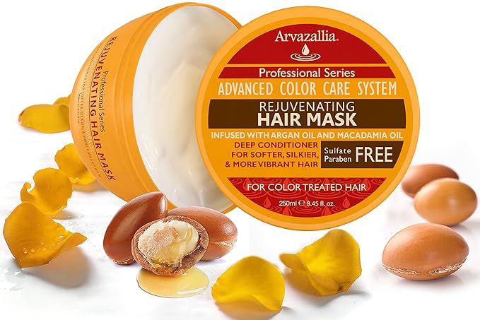 Arvazallia Rejuvenating Hair Mask and Deep Conditioner For Color Treated Hair with Argan Oil and Macadamia Oil Sulfate Free & Paraben Free (Pack of 2)
