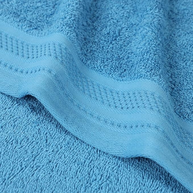 Superior Honeycomb Cotton Medium Weight Towels, for Guest Bath, Master Bathroom, Shower, Kitchen, Quick Dry, Adults, Essentials, Textured Waffle Border, Towel Set, Hand Towels, Set of 6, Azure