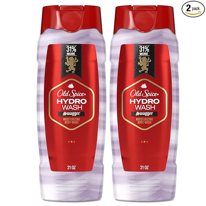 Old Spice Moisturizing Body Wash for Men, Hydro Wash, 2-in-1 Long Lasting Scent & Deep Hydration, 24/7 Shower Fresh, Swagger Scent, 21 oz (Pack of 2)