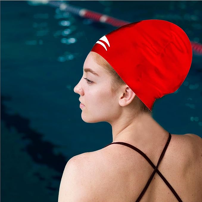 Interlaken Silicone Swim Cap (Check Size Before Buying) - Waterproof Black, Red & Blue Swim Cap