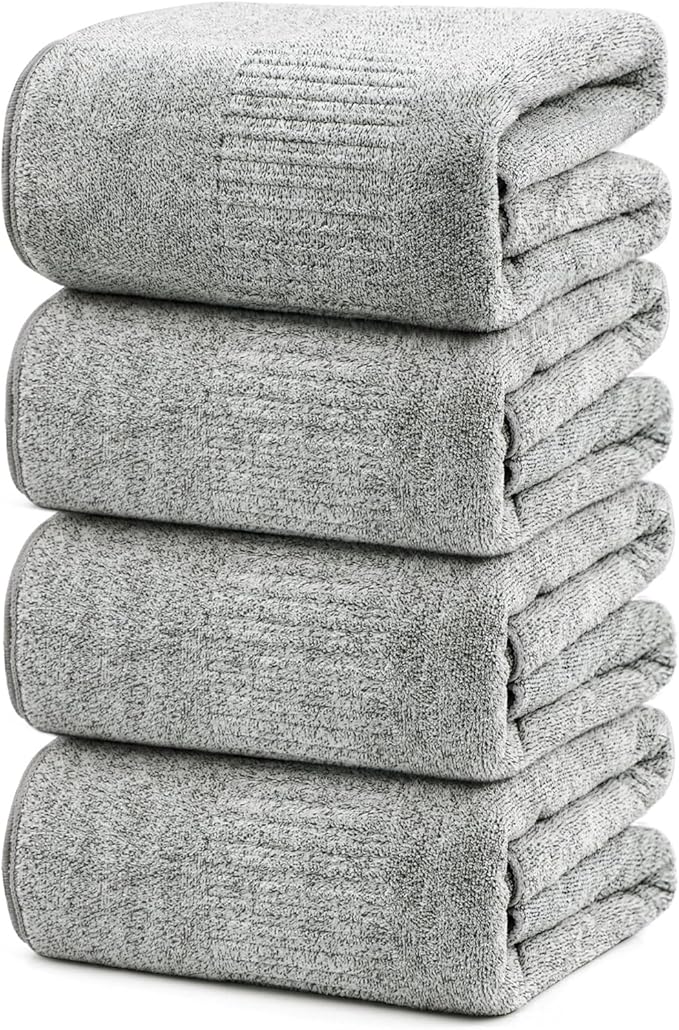 SEISSO Bath Towels Set of 4 Premium Bath Towels 35” x 63” Oversized Towels for Bathroom Quick Drying & Lightweight Bath Sheets Towels for Adults - Multipurpose Use as Bathroom,Shower (Grey)
