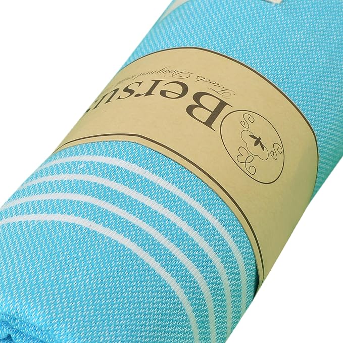 Bersuse Towels Anatolia XL Beach Blanket Throw Blanket Turkish Towel 100% Cotton Extra-Large Quick-Dry Lightweight Premium Peshtemal Towel - 61x82 Inches, Turquoise (Set of 6)