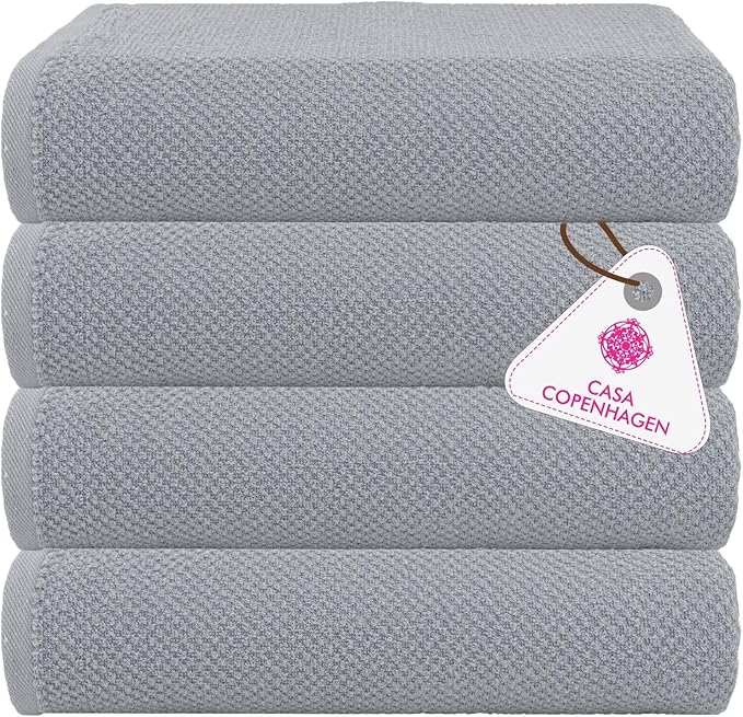 CASA COPENHAGEN EcoPop 4Pcs 100% Cotton Large Designer Towels Gift Set- Grey Voilet, 55"x27", 4Bath Towels for Bathroom (Box Pack, Set for Women & Men)