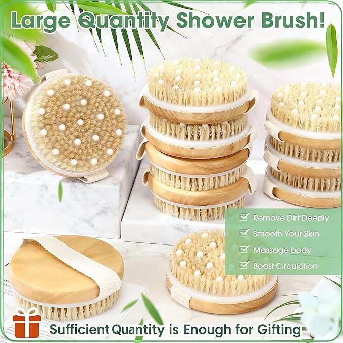 Gejoy 20 Pcs Dry Brushing Body Brush for Lymphatic Drainage Exfoliating Brush with Massage Nodule Dry Skin Body Scrubber Cellulite Shower Circulation Dead Exfoliator (4.3 x 4.3 Inches,Wood Color)
