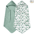 Yoofoss Hooded Baby Towels for Newborn 2 Pack 100% Muslin Organic Cotton Baby Bath Towel with Hood for Babies, Infant, Toddler and Kids, 32x32Inch, Soft and Absorbent Newborn Essential, Green Elephant