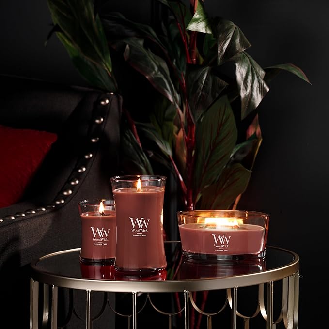 WoodWick Cinnamon Chai Holiday Candle Gifts for Women and Men,9.7 oz Medium Hourglass Candle with Crackling Wick,(Pack of 4)