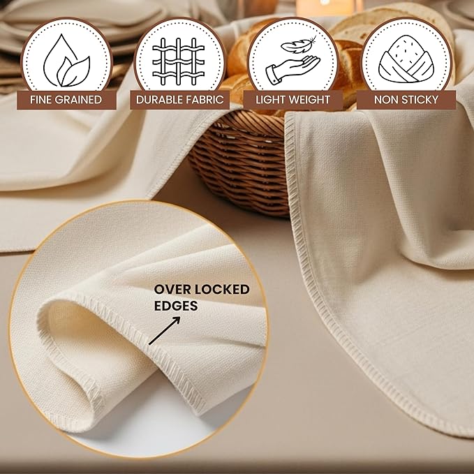 LITO LINEN AND TOWEL Flour Sack Towels for Bread Dough Proofing – Unbleached, Thick Cotton Baking Cloth for Baguettes, Ciabatta, Pastry – Reusable, 28"x28", 3-Pack