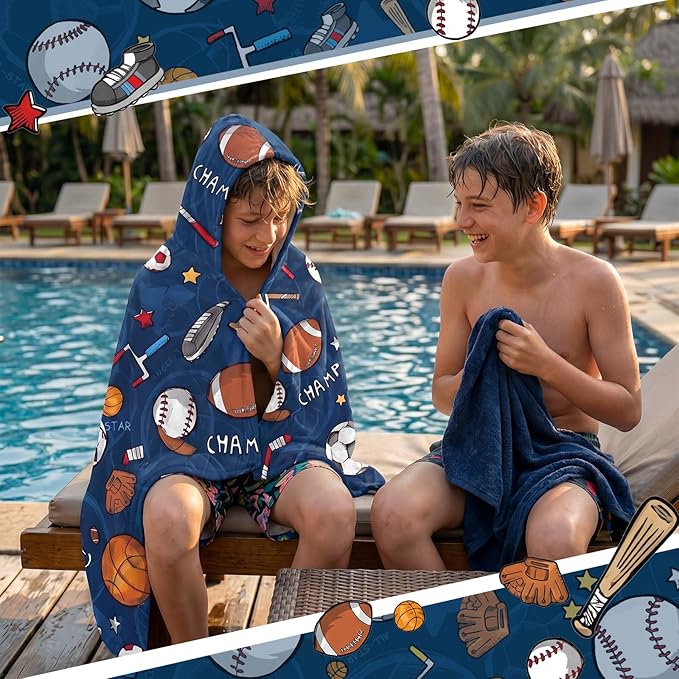 Peryiter 1 Pcs Ball Hooded Bath and Beach Towel 100% Cotton Pool Towels Wearable Bath Poncho Wrap for Swimming Shower Pool Travel Trips Vacations Absorbent Soft Beach Blanket