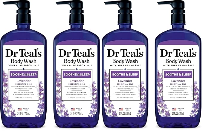 Dr Teal's Body Wash with Pure Epsom Salt, Soothe & Sleep with Lavender, 24 fl oz (Pack of 4)