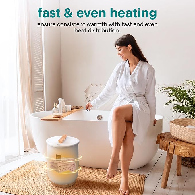 SereneLife Digital Display Bucket Towel Warmers, White Large Towel Warmer for Spa and Bathroom, Luxury Towel Heater Gifts for Him & Her, Auto Shut-Off, Fits 2 large, Blankets, Bathrobes, PJ's