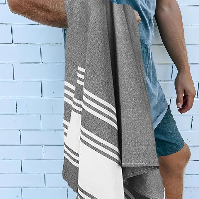 Goroly Home Cotton Turkish Peshtemal Beach Towel, Extra Large, Thin Quick Dry Sand Free Pool & Swim Towel, Bathing Blanket, Travel Essentials, (Charcoal, 36x71 Inches)