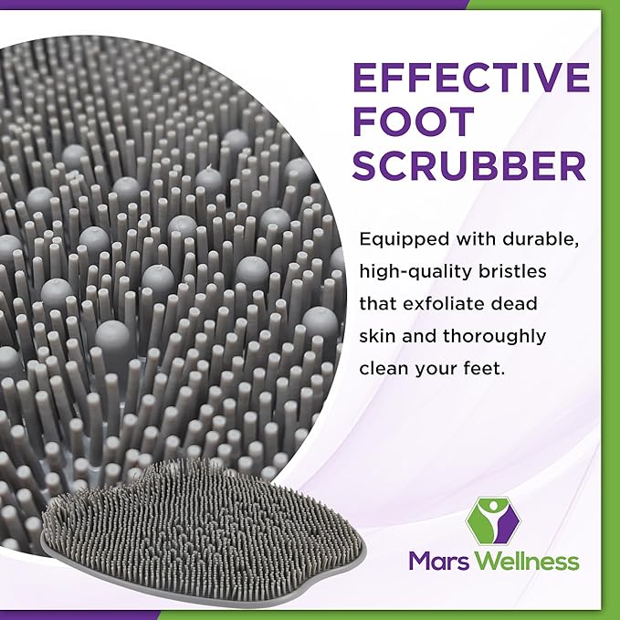 MARS WELLNESS Shower Foot Scrubber and Massager - Foot Scrubber in Shower - Suction Foot Scrubber - Cleaner and Massager Mat - Improves Circulation - Easy to Store - Gray