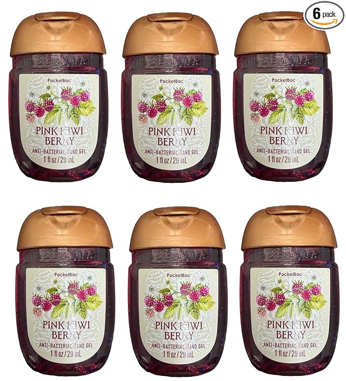 Bath and Body Works Classic and Seasonal Scents Pocketbac Gel Sanitizers - Pack of 6-1 oz each (Pink Kiwi Berry)