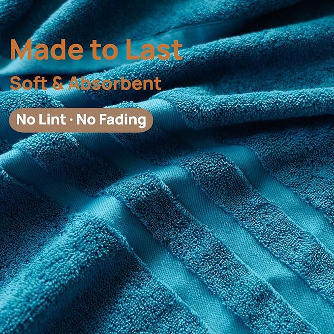 Bath Towels 2 Pack, 30 x 60 Inches, Large 100% Cotton Towels, Soft, Absorbent, Comfortable for Home, Spa, and Gym, (Blue)