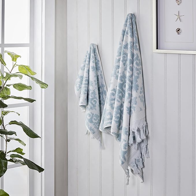 SKL Home Mirage Fringe 2 Bath, 2 Hand Towel Set, Aqua