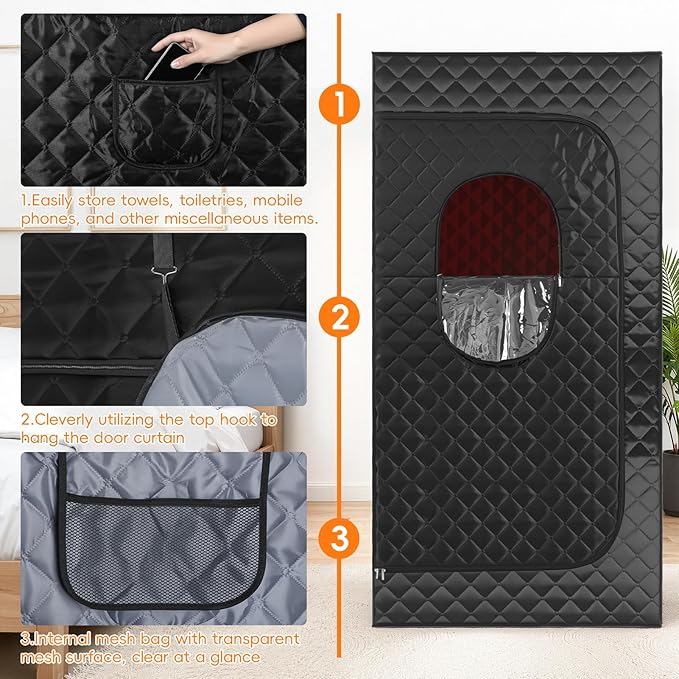 Portable Sauna for Home - Full Body Steam SaunaTent with 3L/1400W Steamer, Remote Control & Foldable Chair - Fast Heating Personal Sauna Box for Detox & Relaxation, 35" x 35" x 71" (Black)