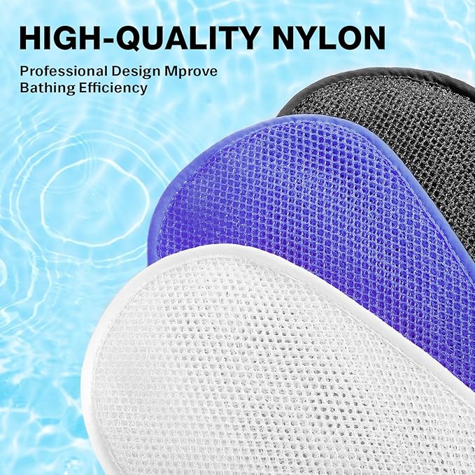 African Net Sponge Exfoliating Gloves, 3-Pack Bath Mitts for Deep Cleaning & Dead Skin Removal, Assorted Colors （Black, Blue, White）