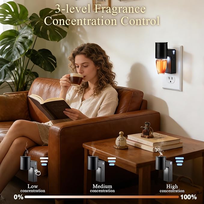 ROSSEX 4 Pcs Wall Fragrance Plug in with Night Light Compatible with Bath and Body Works Wallflowers, with 3-Speed Adjustable Fragrance Essential Oil Diffuser for Home, Black