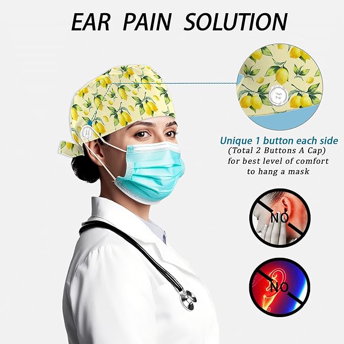2 Pcs Working Cap with Sweatband for Women Men, Adjustable Cleaning Working Hats, Nurse Surgical Caps