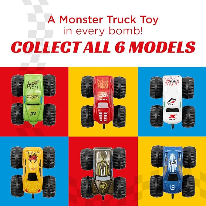 Monster Truck Bath Bomb for Kids with Surprise Monster Truck Toys Inside (1 Pack) – Large 9 Oz Bath Bombs for Boys – Orange Scent, Skin-Safe, USA Made - Children Gift with Car Bath Toys by Two Sisters