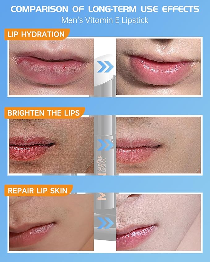 Lip Balm for Men-5pcs Vitamin E Hydrating Mens lipstick, Moisturizing and Soothing Lip Care Moisturizer, Colorless Non-Sticky Lip Balm,Father's Day Lip Care Gift Kit for Men Boy Him
