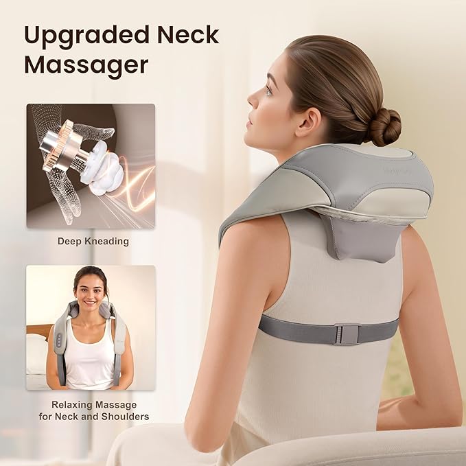 Heycool Cordless Neck and Shoulder Massager, Graphene Heating, Upgraded Shiatsu Back Massager Pillow for Neck, Shoulder