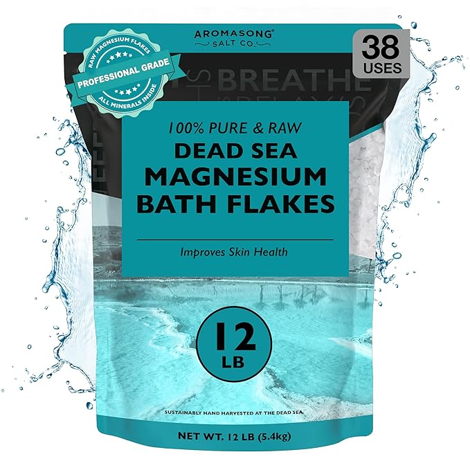 Aromasong Magnesium Flakes for Bath from The Dead Sea- 12 LB Resealable Pack Magnesium Chloride Flakes -Organic Bath Salt Muscle Relaxing Mineral Soak