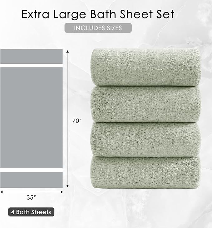 4 Piece Extra Large Bath Towel 35"x70" Oversized Bath Sheet Green Bath Towel Set for Bathroom Ultra Soft Cozy Highly Absorbent Quick Dry Bathroom Towel for Spa Gym Hotel,Shower Towel for Daily Use