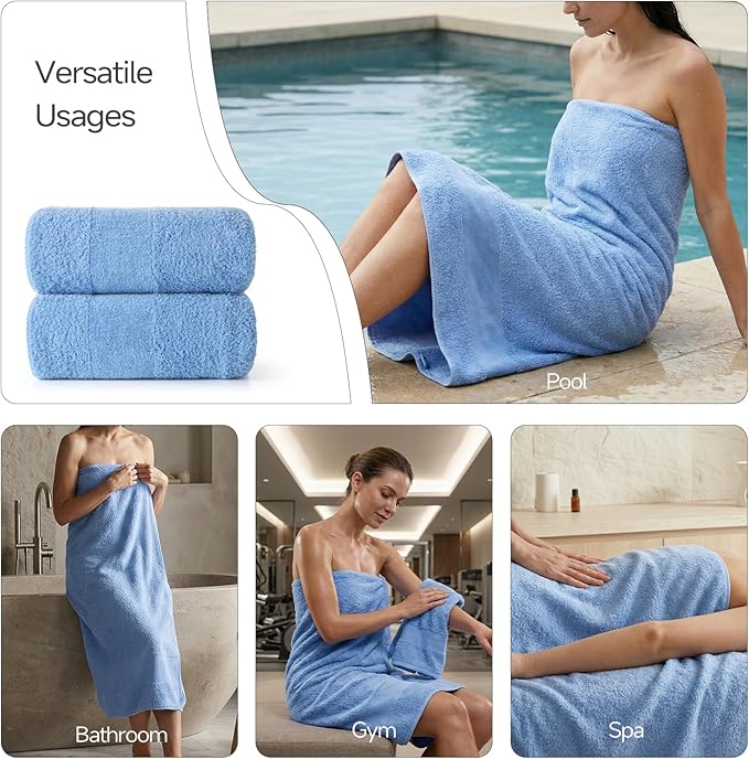 REDKISS Towels 2 Pack Luxury Extra Large Bath Towels Set 30 x 58 Inches – 100% Cotton, Ultra Soft Highly Absorbent & Quick Dry Towels for Bathroom, Gym, Hotel, Spa, Ocean Blue