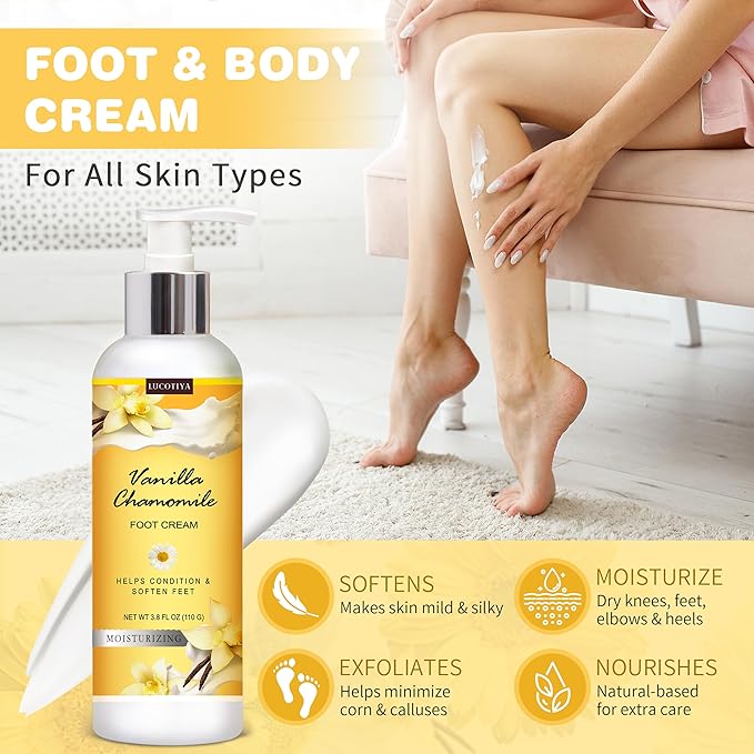 LUCOTIYA Foot Soak Set Pedicure Kit, Vanilla chamomile Foot Soak Salts, File, Scrub & Urea Cream,Pedicure Supplies for Dry Cracked Feet for Women