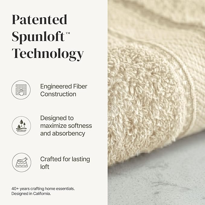 Modern Threads - Spun Loft 6-Piece 100% Combed Cotton Towel Set - Bath Towels, Hand Towels, & Washcloths - Super Absorbent & Quick Dry - 600 GSM - Soft & Plush, Sand