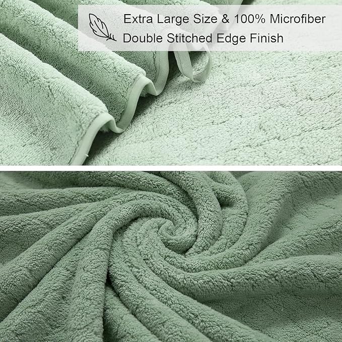 8-Piece Green Bath Towels Set,2 Oversized Large Bath Towels Sheet,2 Hand Towels and 4 Washcloths - 600 GSM Soft Luxury Towel Set,Highly Absorbent Quick Dry Towel Collection for Bathroom,Hotel and Spa
