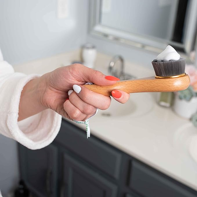 GranNaturals Manual Facial Cleansing Kabuki Brush - Skin Cleanser & Scrubber for Applying Foundation, Makeup, Face Mask, Acne Washing, Daily Deep Pore Cleaning - Men and Women