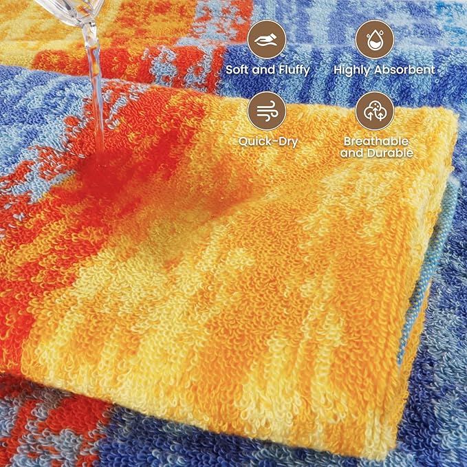 SEMAXE 4 Piece Colorful Striped Bath Towel Set for Bathroom, 100% Cotton Bath Towel with Hanging Loop, 55 x 27 Inch, Soft Absorbent & Quick Dry, for Bathroom & Travel