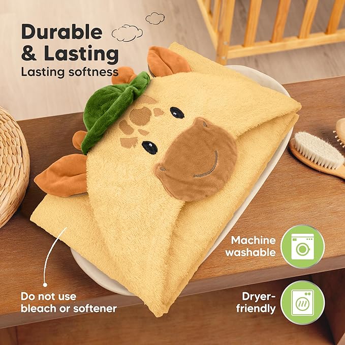 KeaBabies Organic Baby Towel with Hood for Girls, Boys - Soft, Absorbent, 100% Cotton Hooded Baby Towels for Newborns, Infants, Large Hooded Bath Towels for Babies, Kids, Toddler 1-3 (Gigi)