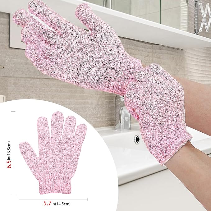 4 Pairs Bath Gloves, Body Scrub Mitts, Shower Scrubber Gloves for Shower Spa Massage & Body Scrub for Women Bath Spa Accessories (Pink, S)